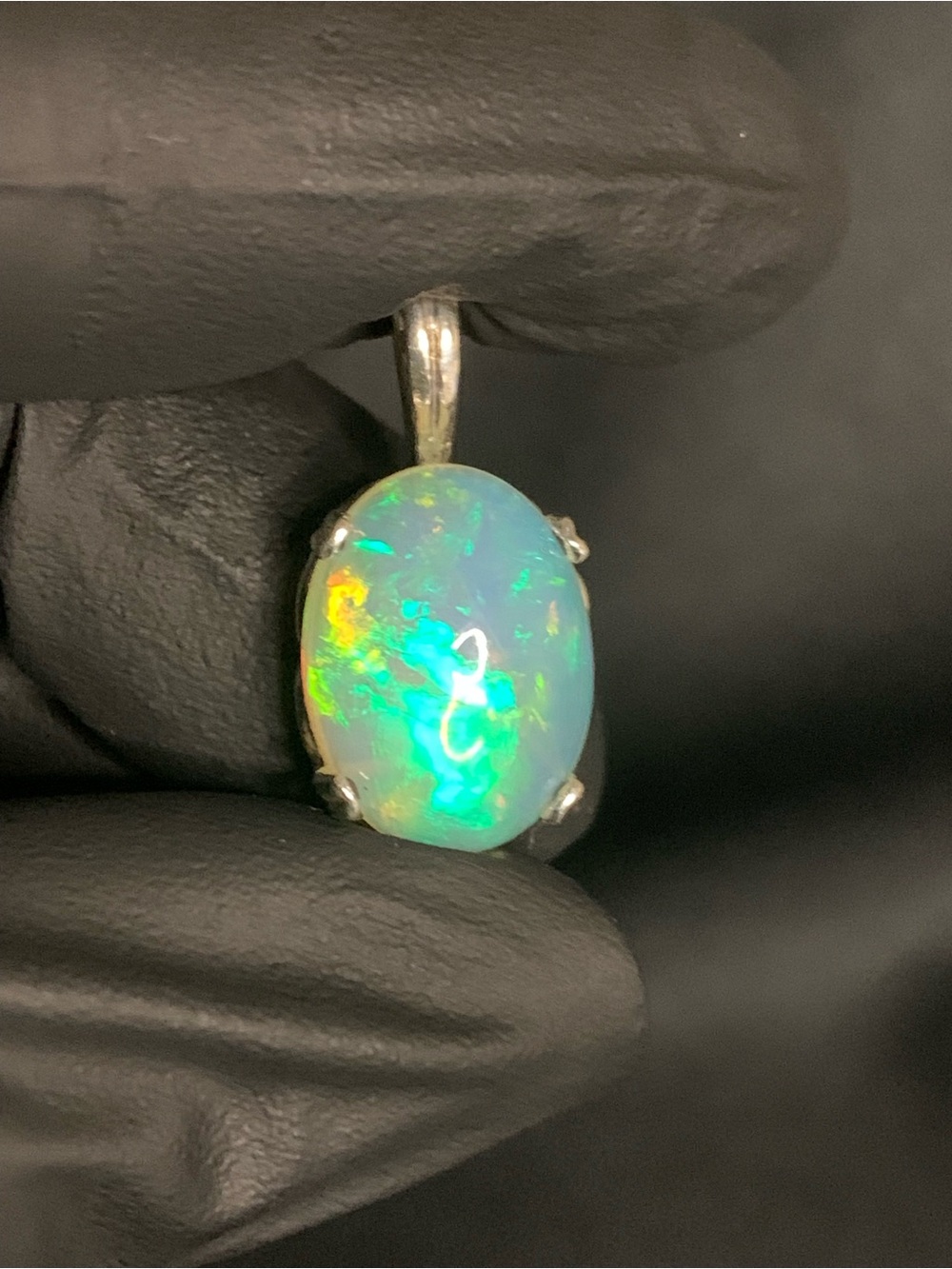Opal Pendant - Iridescent Green-Blue Opal in Silver Setting